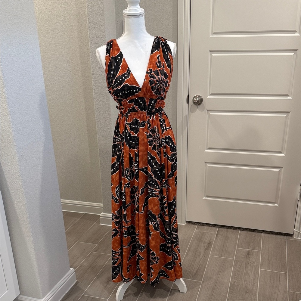 Blush Vibrant Orange and Black Maxi Dress